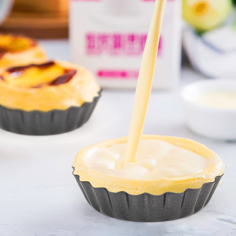 Cyimi 12 pcs Egg Tart Molds, 3"" Mini Tart Pans Removable Bottom, Cupcake Cake Muffin Mold Tin Pan Baking Tool, Reusable Quiche Bakeware Carbon Steel for Pies, Quiche, Cheese Cakes, Desserts - Image 3